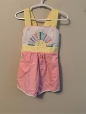 The Beaufort Bonnet Company Yellow Pink Sun Applique Girls' Romper Size 3t