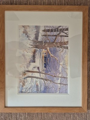 Bryan Knutton Original Aquarell ''Winter'' Lake District signiert gerahmte Kunst