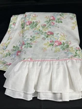 Vintage Lady Pepperell Shabby Chic Floral Queen Flat Sheet Ruffle Farmhouse
