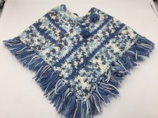 Vintage Crocheted Shawl 6-12 Mths,Blue  White,Fringed
