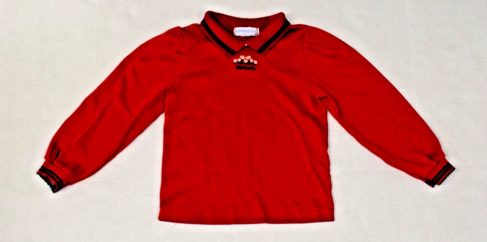 Camisa De Colección Niñas OshKosh Talla 5 Años 80 Roja Cuello Festoneado Margaritas Hecha en EE. UU. Foto 2 de 4
