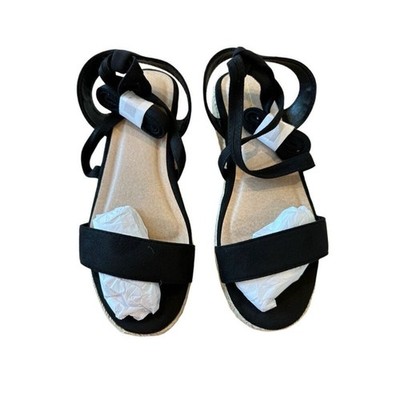 NIB Prettylittlething Lace-Up Espadrille Platform Sandals Black Size 7.5