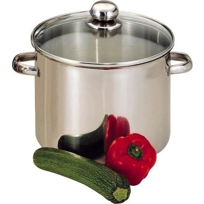 Traiteur inox BAUMALU 24 cm faitout induction avec couvercle verre transparent