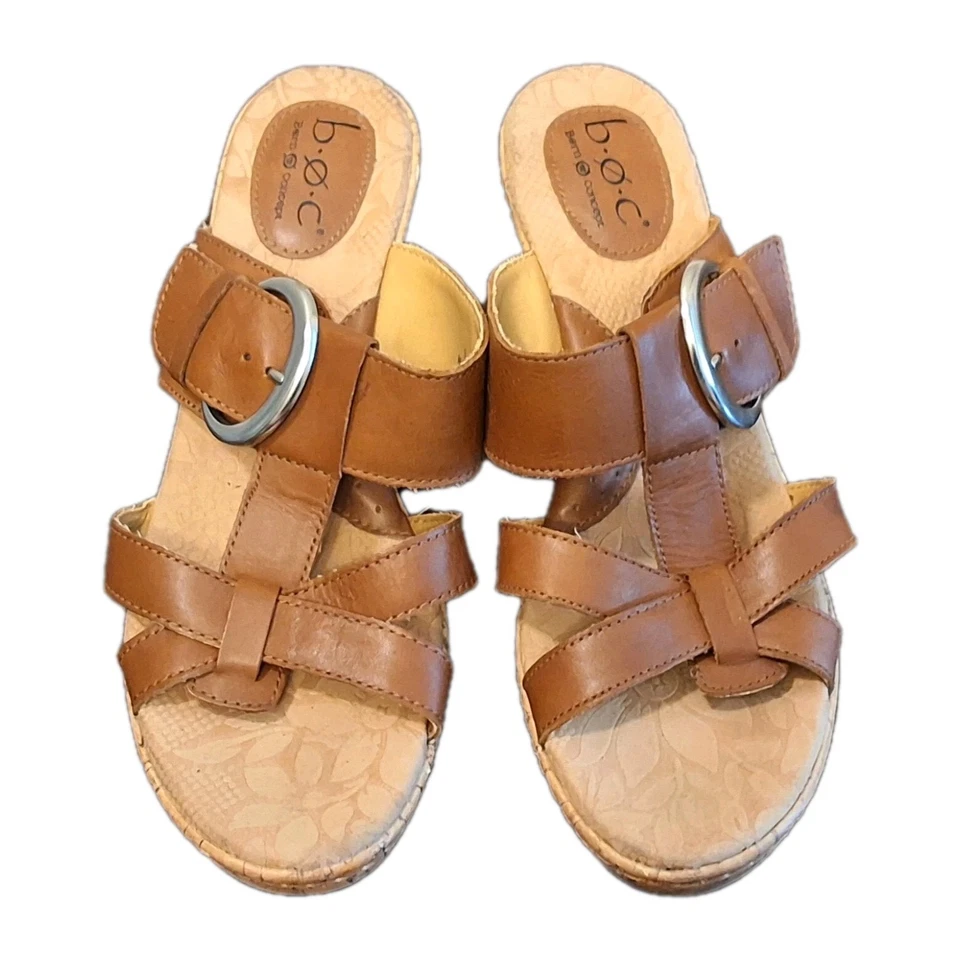 Sandalias de cuña de corcho de cuero marrón BOC para mujer 9/40,5 estilo EU Y2K moda de verano Foto 3 de 4