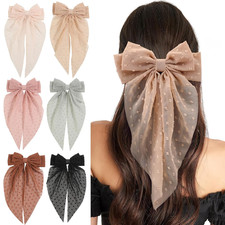 6 PCS Hair Bows for Women, Big Bow Hair Clips for Girls Thick Thin Hair, Silky S