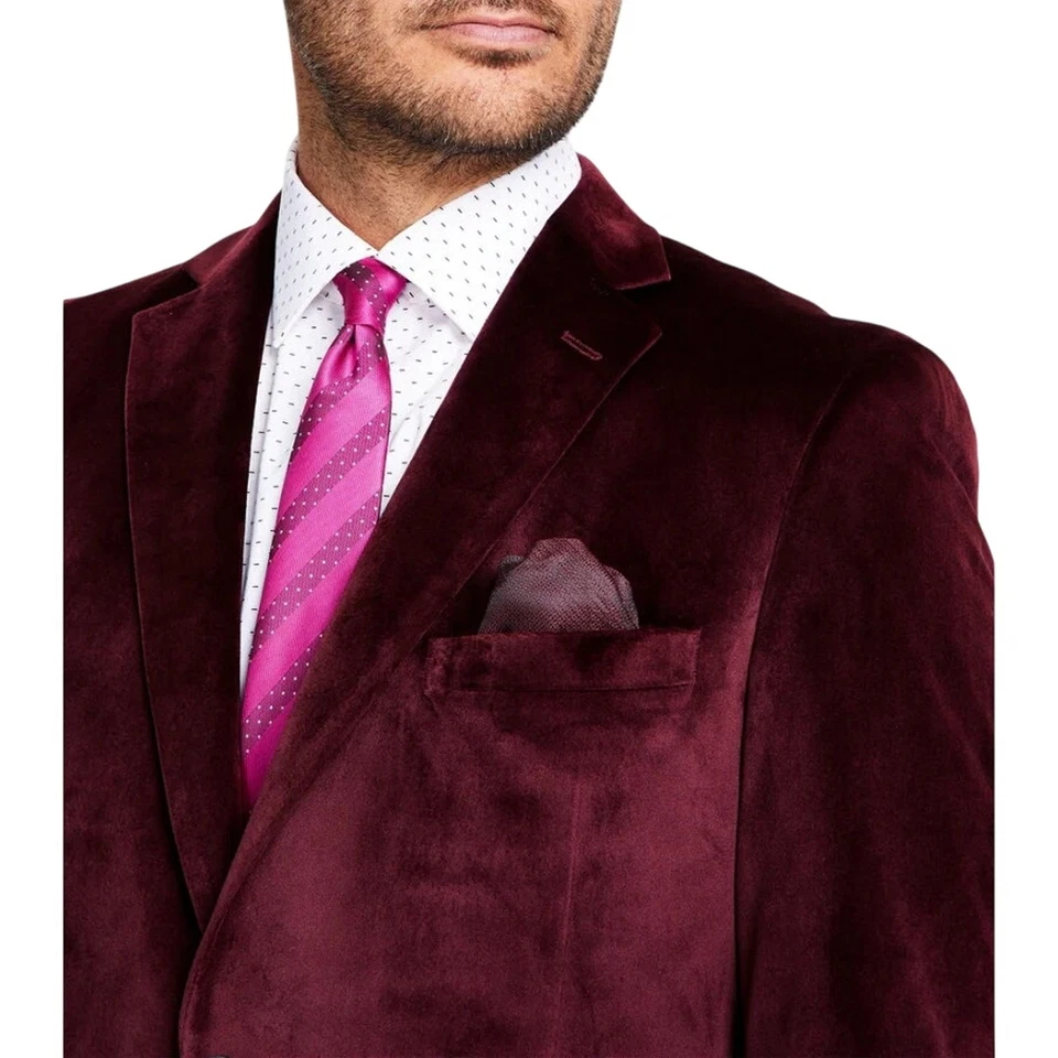 Abrigo deportivo Blazer Traje Clásico Calce Ajustado Terciopelo Borgoña Alfani Para Hombre Talla 38L Foto 2 de 4