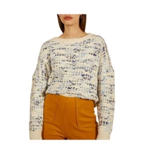 FRNCH PARIS NEW $90 Long Sleeve Textured Knit Sweater in Blue Denim S/M