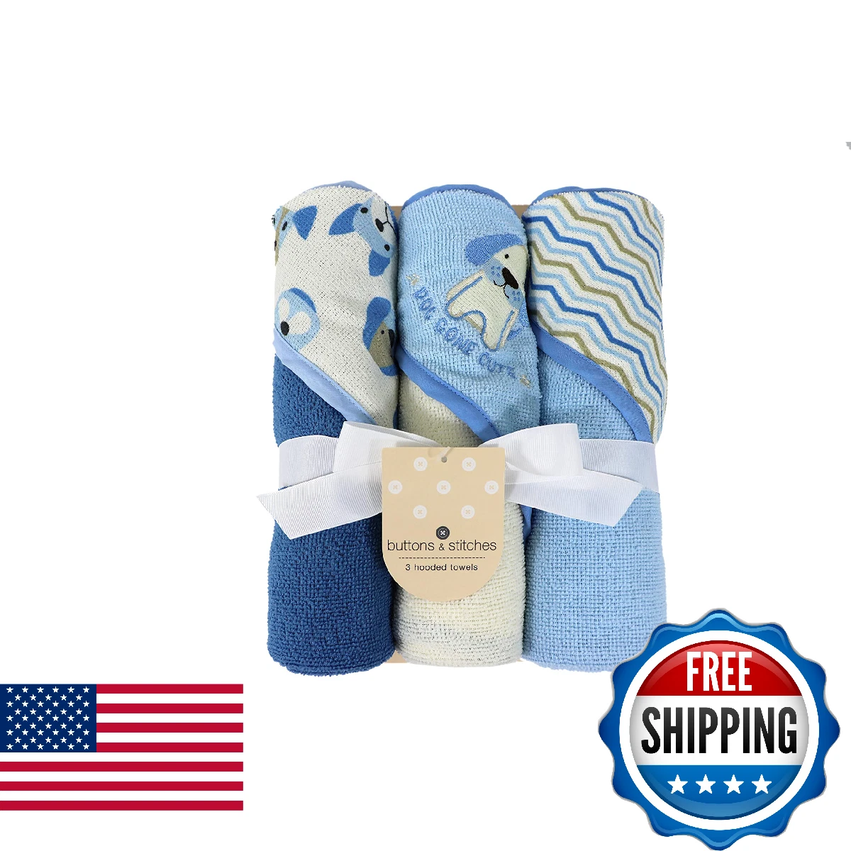 Cudlie Baby Boy 3 Pack Rolled/Carded Hooded Towels In Dog Gone Cute Print