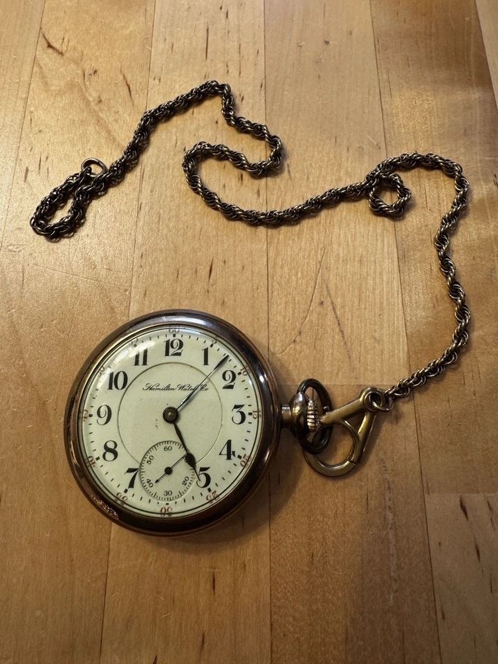 1917 Hamilton 992 21j RAILROAD Pocket Watch - Open Dial + 17 Chain, Keeps Time - Image 2 of 4