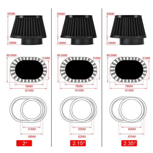 2pcs 51mm High Flows Cold Air Intake Filter Motorcycle Washable Air Pods Cleaner - Picture 8 of 10