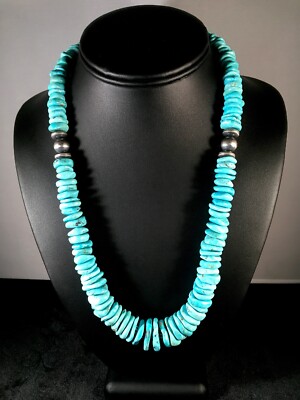 Native American Navajo Blue Turquoise Sterling Silver Necklace 21'' 10078