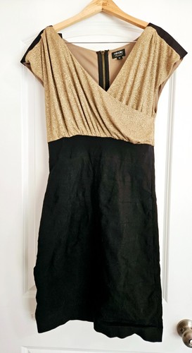 Nicole Miller Damengröße 10 schwarz-goldfarbenes Kleid mit Reißverschluss