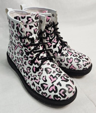 Skechers 302918l Combat Boot White Pink Heart Animal Print Zipper Girls Size 2