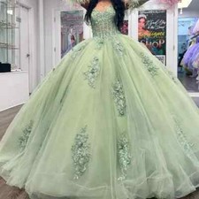 Sage Green Quinceanera Dresses Ball Gown Applique Sweetheart Sweet 16 Prom Dress
