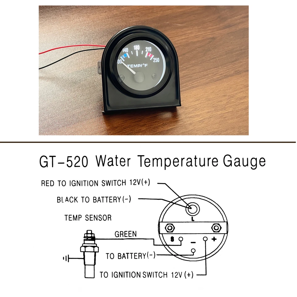 Medidor de temperatura del agua para automóvil de 2 pulgadas 52 mm 100-250 ° F con soporte para instrumentos con sensor Foto 3 de 4