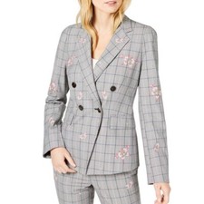 Marella Taiga New Women's Floral-embroidered Plaid Blazer Jacket Top 4 Tedo