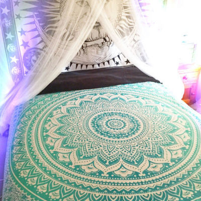 Tenture Murale Mandala Argentée Artisanale D'Inde - 215x140 Cm, Coton, Style Hippie Bohème