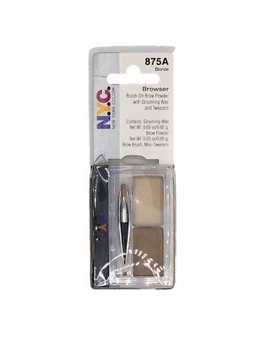 NEW NYC Browser Brush-On Brow Powder With Grooming Wax And Tweezers ...