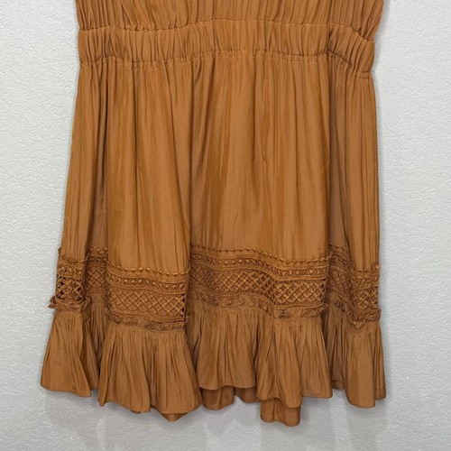 Ramy Brook Dress Large Brown Sleeveless Ruffle Hem Smocked Waist Boho Festival - Picture 4 of 9