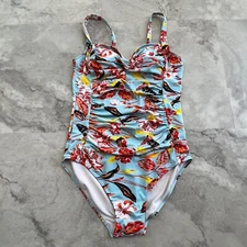 Ekouaer One Piece Floral Blue Swimsuit Size Medium M