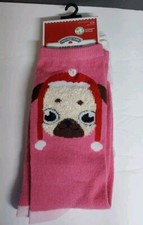 Holiday Time Christmas 2 Pair Crew Socks Pug Dog Womens Size 4-10 NEW XMAS