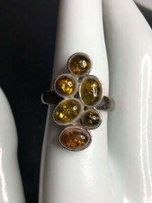2470 Vintage Sterling Silver 925 mosaic colors of Amber ring sz 7.5 5.4grams