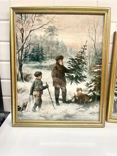 2 Framed Christmas Vinatge Snow Pictures 8X10 - Picture 2 of 6