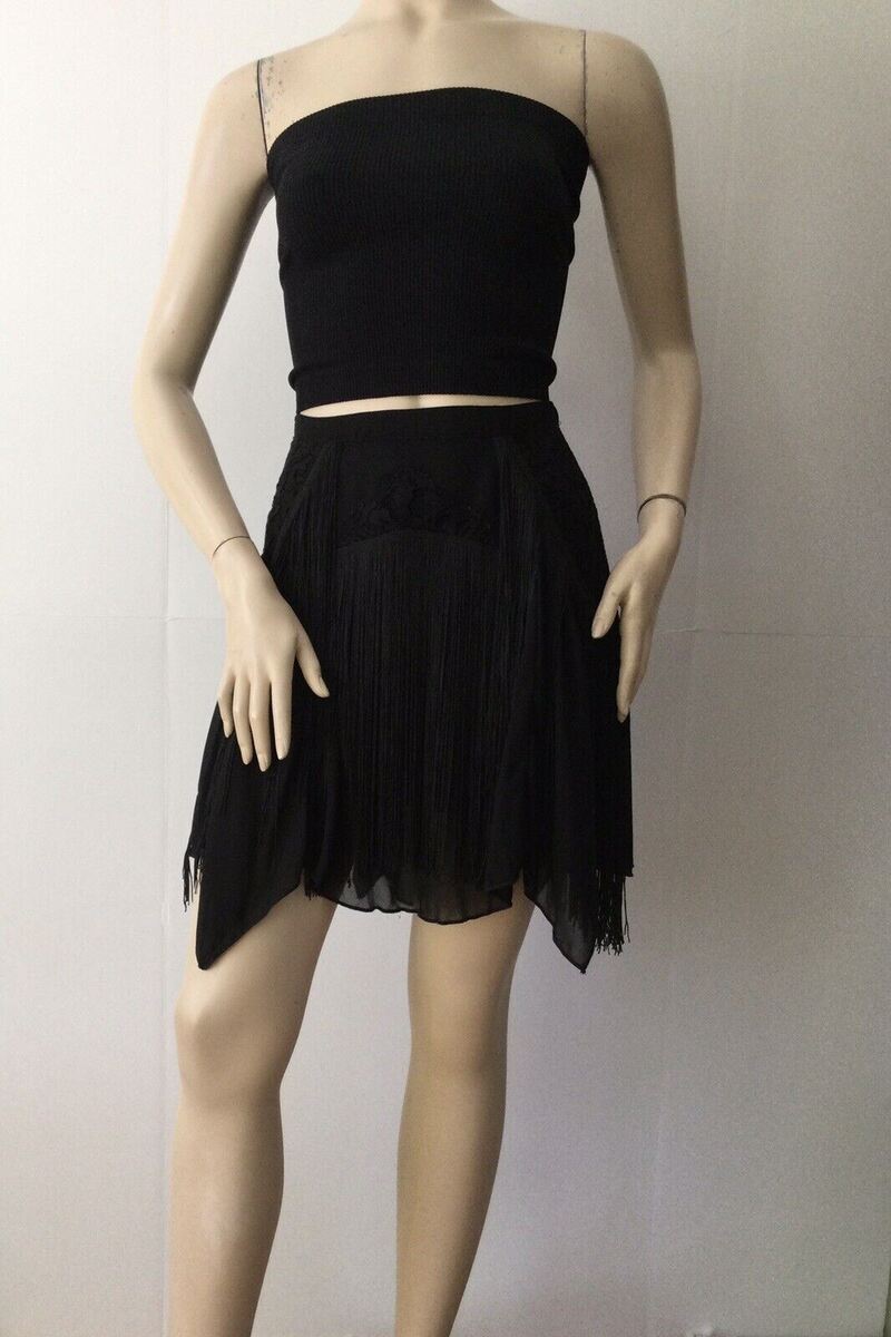 NEW FREE PEOPLE Black Swingy Fringe & Lace Boho Handkerchief