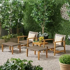 Savannah Outdoor 5 Piece Wood and Wicker Club Chair and Ottoman Set