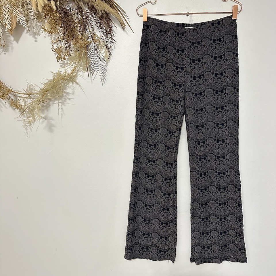 Imagine Italy Floral Lace Pants Womens Size s / M Grey Designer Flares Boho