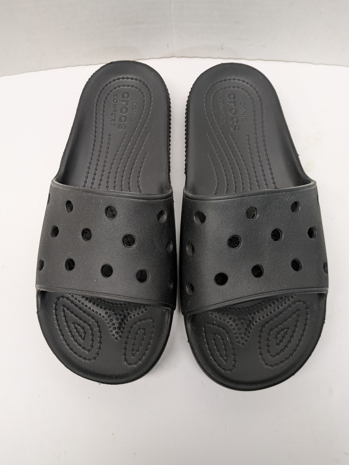 Crocs Unisex Slip-On Sandals Mens 9 Womens 11 Black Breathable Casual Shoes-image