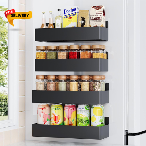 4 Pack Magnetic Spice Rack for Refrigerator, Kitchen Organizer and Storage Shelf