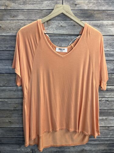 NEW! Double Zero V Neck Loose Fit Oversized Orange Tee Size Spicy Small
