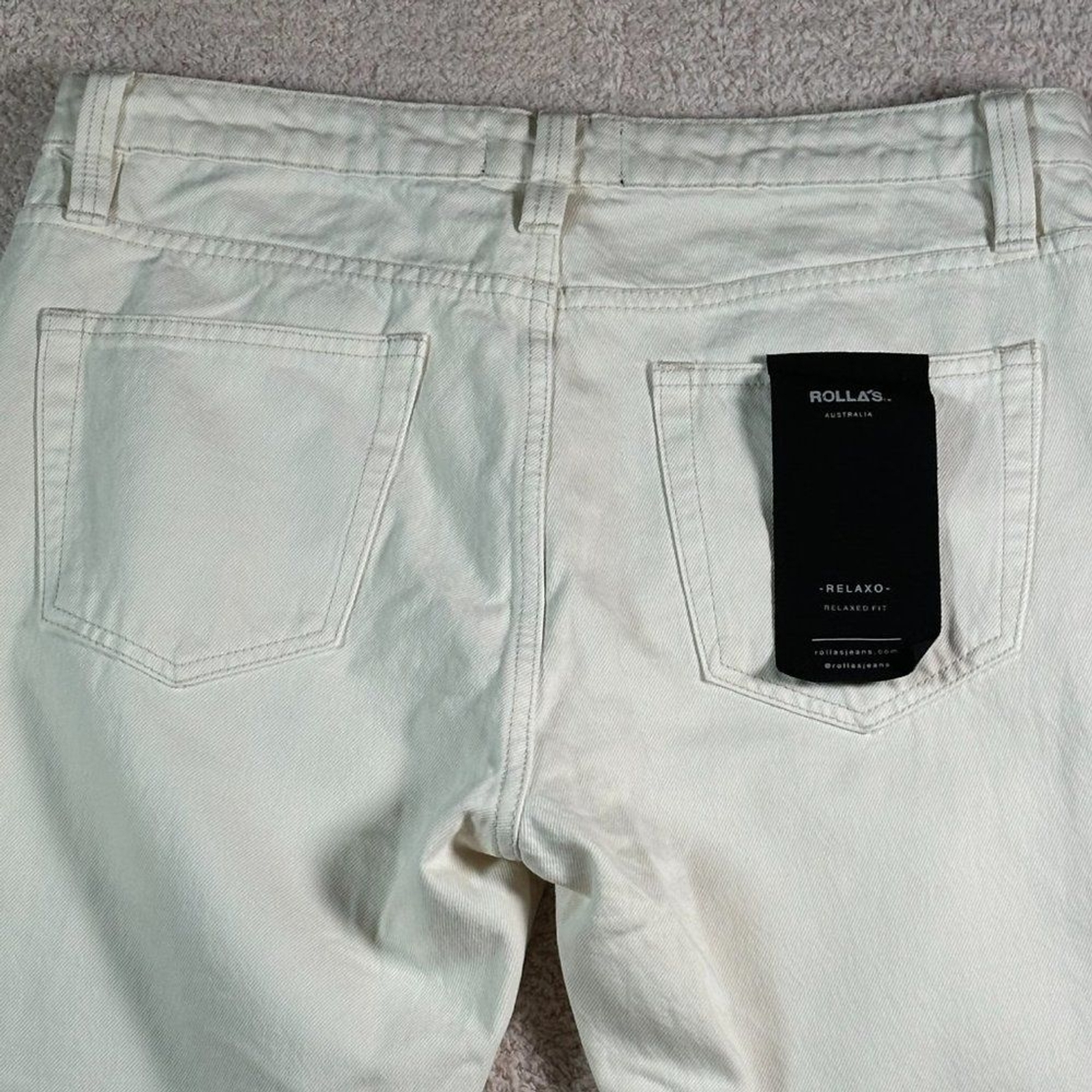 Rollas Relaxo Chop Mens Relaxed Jeans Size 32x27 Raw Hem Salt Off White