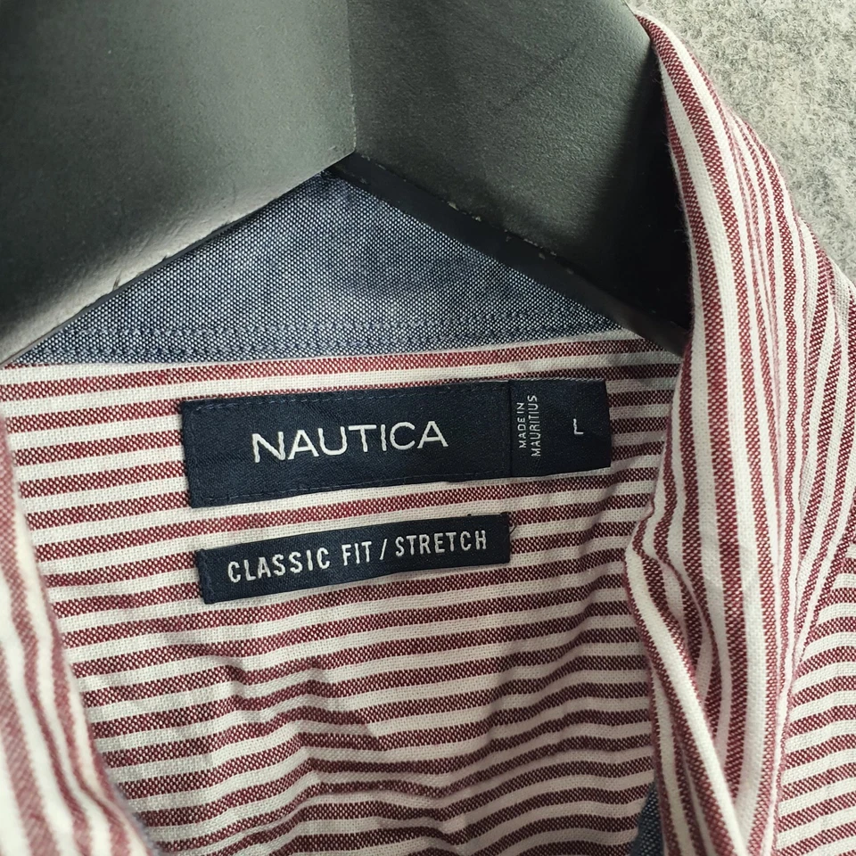 Camisa Nautica Para Hombre Grande Roja A Rayas Botones Manga Corta Cuello 10066 Foto 2 de 4