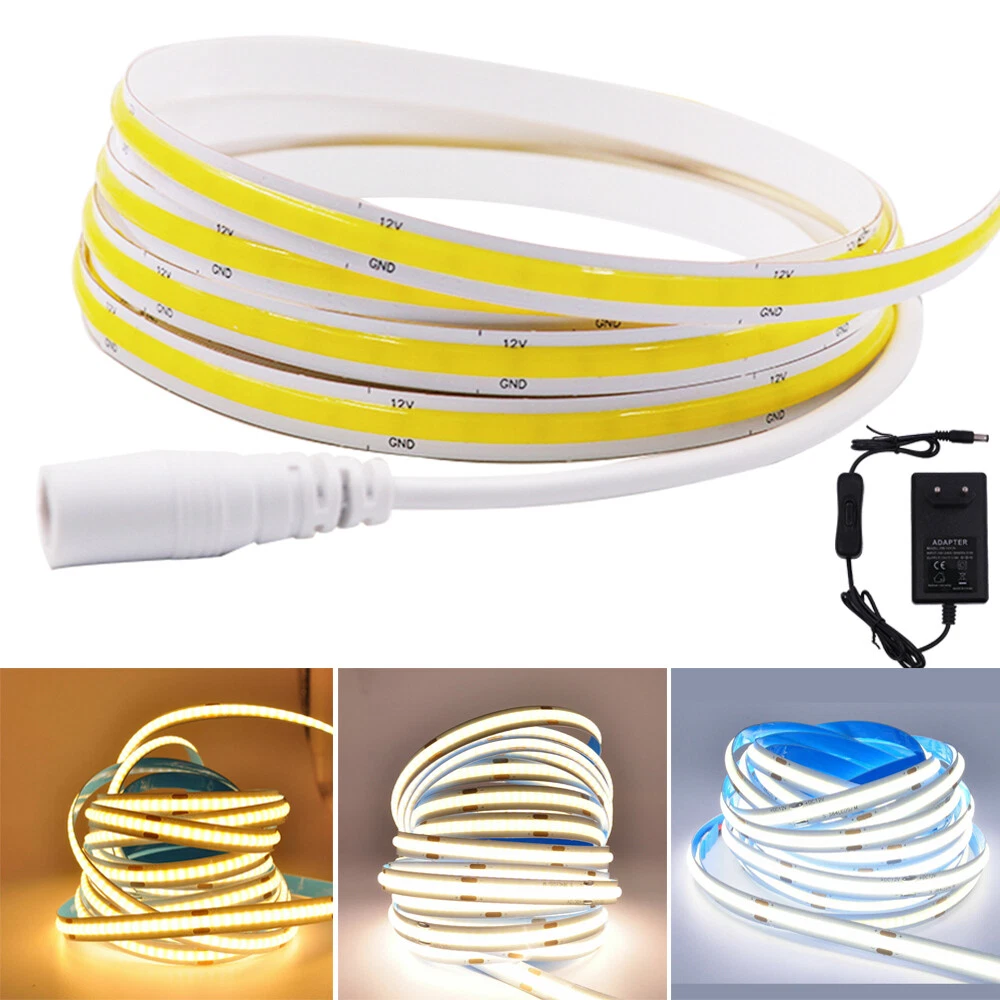 High Density Flexible 12V COB LED Strip Lights Tape Rope Cabinet
