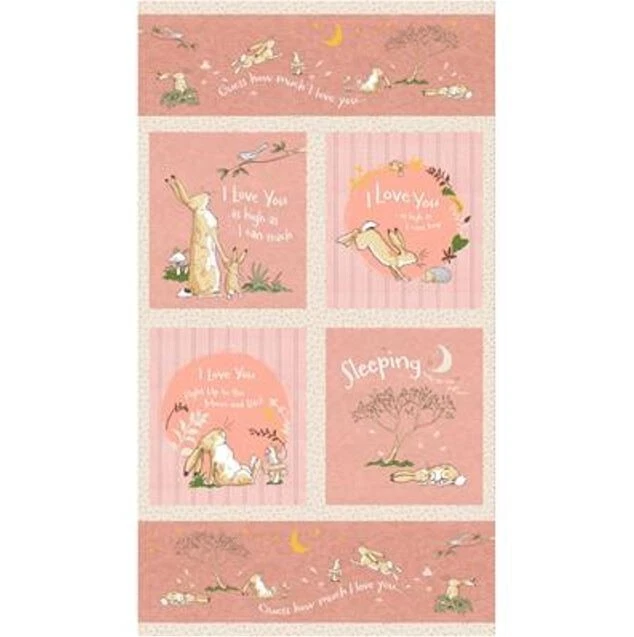 CLOTHWORKS 24" X 44" Panel Cotton Rabbits Bunny Bunnies Pink Fabric Panel D785.58