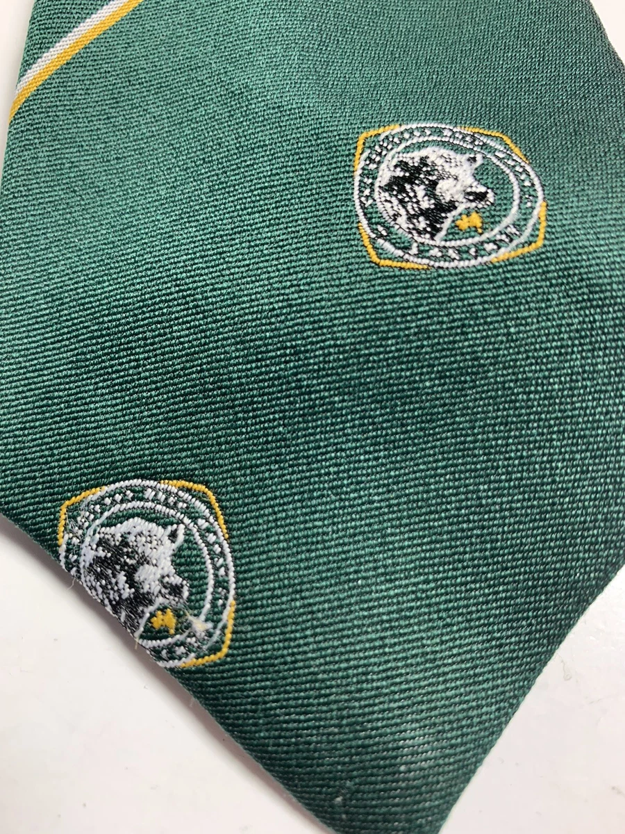 Tee-Dee Tie Necktie Green Yellow Dairy Cow Design Vintage Retro Wool Polyester