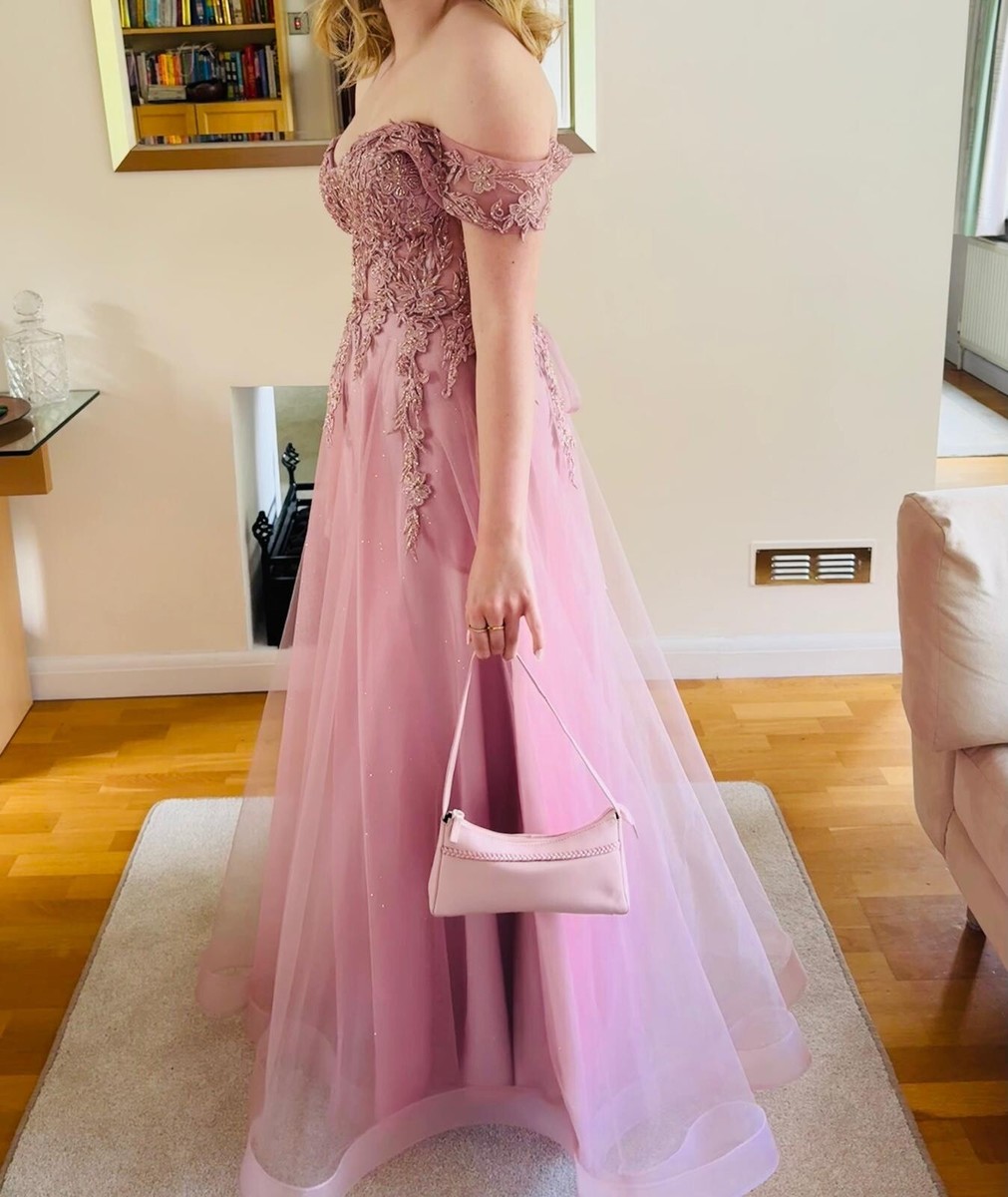 Simply Divine Stunning Rose Pink Off-Shoulder Prom Dress – Size 10