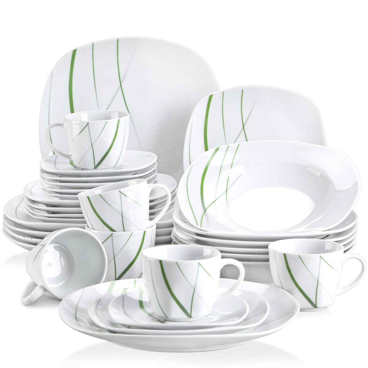 VEWEET AVIVA 30 Piece Dinner Set Porcelain White Plates Bowls Set Service  for