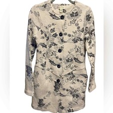 Lucy & Laurel Wool Coat Women’s Size L Floral White Gray Black Anthropologie
