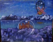 Balloon Ride Planet X , Acrylic Painting - 16x20 Hand Painted Artwork on Canvas