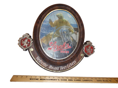 VINTAGE ANTIQUE ORIGINAL ''STROH'S BEER WELCOME ABOARD'' BOAT FISHING PLASTIC SIGN
