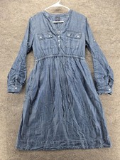 GAP Dress Womens XS Blue Chambray V-Neck Long Sleeve Shirt Drawstring Pockets
