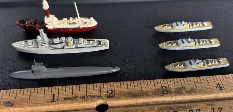 Lot 6 Vintage Cast Metal Battleship Ship Miniatures USS Military Toys Collectors