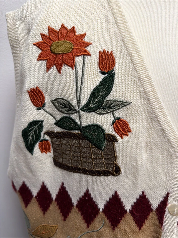 Chaleco Suéter Bobbie Brooks De Colección Cosecha Otoño Acción de Gracias Marrón/Blanco 26W/28W Foto 4 de 4