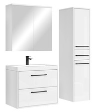 Badmöbel Komplettset Florence 60 x 35 cm Weiß Hochglanz - Badezimmermöbel mit Wa
