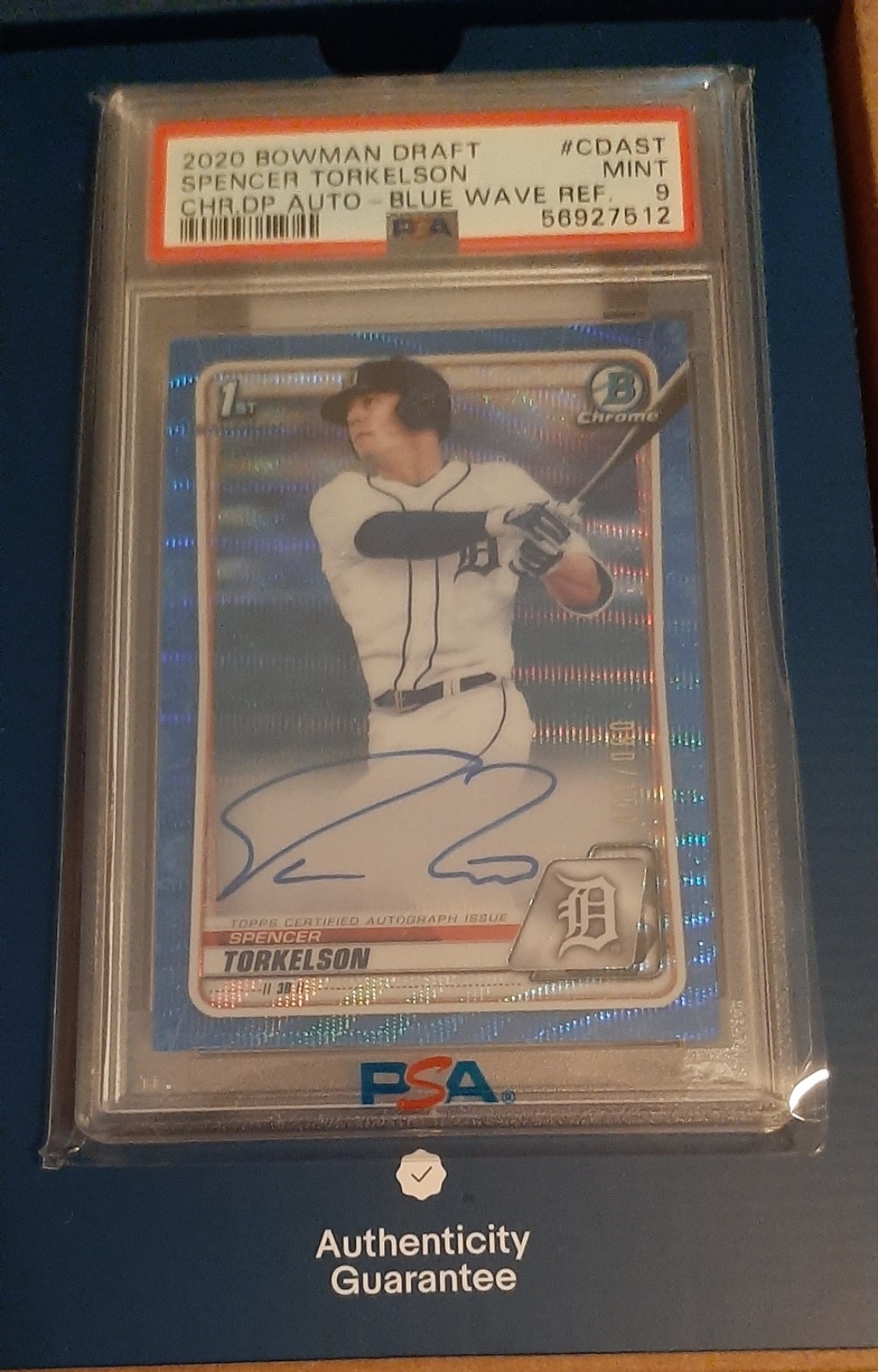 Spencer Torkelson 2020 Blue Wave PSA 9 80/150 Auto Ref 2020 Bowman Chrome RC
