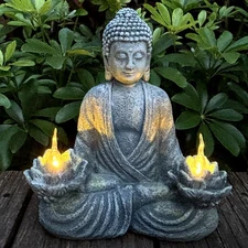 Buddha Statue for Home and Outdoor Decor Solar Powered Flickering LED,Garden ...