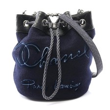 Chanel Wool Leather Embroidery Shoulder Bag Women Blue One Size